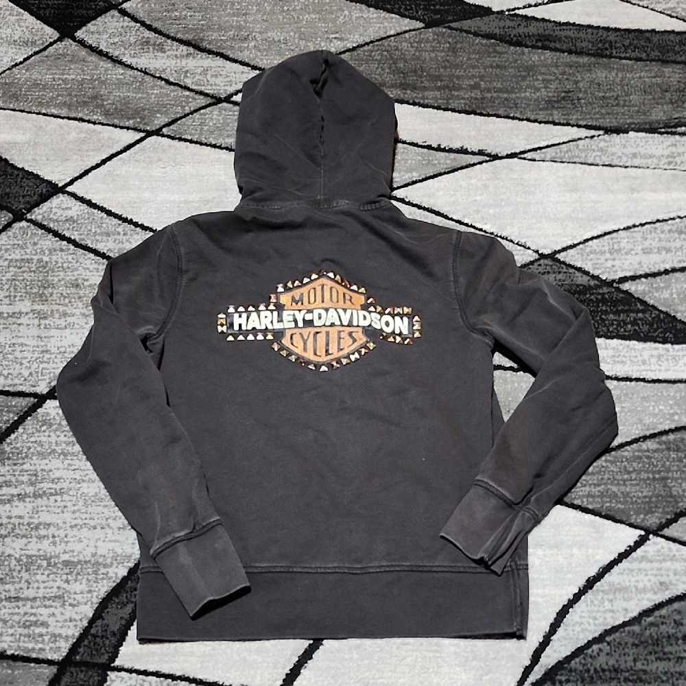 HARLEY DAVIDSON 2019 STUDDED BAR & SHIELD BLACK FULL-ZIP HOODIE SWEATSHIRT